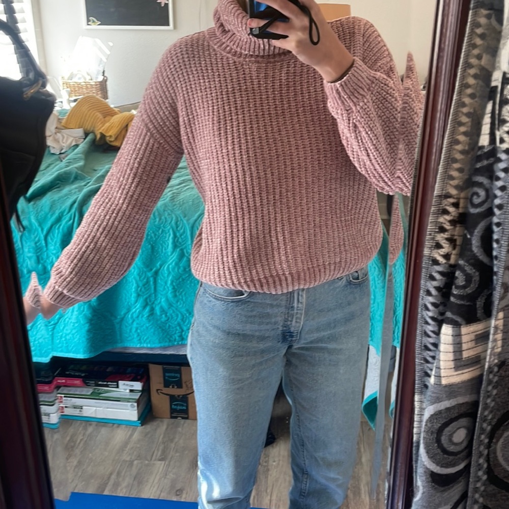 Super soft pink mock neck sweater